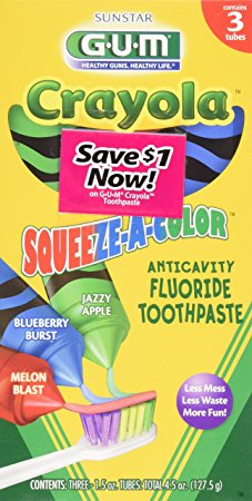 GUM Crayola Squeeze-A-Color Toothpaste, 3 Tubes