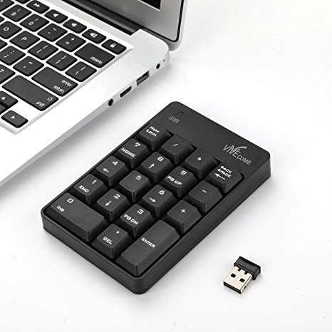 Wireless Numeric Keypad, Vive Comb External Number Pad Portable Numpad With 2.4G Mini USB Receiver for Laptop, Desktop, PC, Notebook-Black