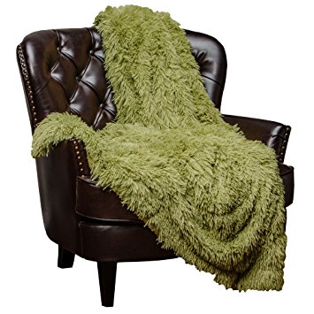 Chanasya Super Soft Long Shaggy Chic Fuzzy Fur Faux Fur Warm Elegant Cozy With Fluffy Sherpa Green Throw Blanket - Solid Shaggy Olive Green