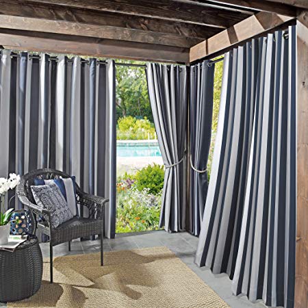 Sun Zero Valencia UV Protectant Indoor Outdoor Curtain Panel, 54" x 84", Navy Blue