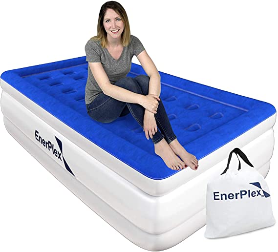 EnerPlex Premium Dual Pump Luxury Twin Size Air Mattress Airbed with Built in Pump Raised Double High Twin Blow Up Bed for Home Camping Travel 2-Year Warranty