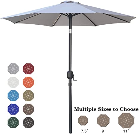 ABCCANOPY 7.5' Patio Umbrella Table Market Umbrella with Push Button Tilt for Garden, Deck, Backyard and Pool, 6 Ribs 13 Colors,Light Gray