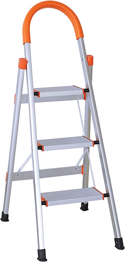 LUCKYERMORE Portable Step Ladder 3 Step for Adults, Sturdy Aluminum 3 Step Stool with Handgrip for Kitchen, 220lbs Capacity