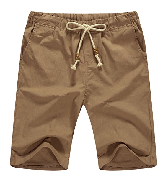 ZYFAMILY Men's Linen Casual Classic Fit Drawstring Summer Beach Shorts