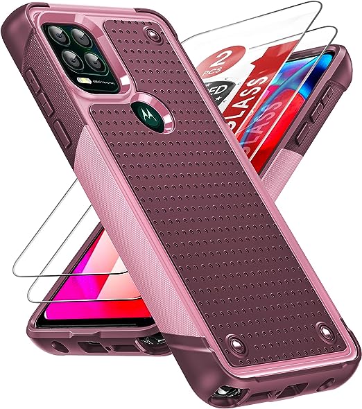 LeYi for Moto G-Stylus-5G Phone Case 2021: Moto G Stylus 5G Case with Screen Protectors, Dual Layer Protective Hard PC Back & Soft Bumper Resilient Shock Absorb Moto G Stylus 5G 2021 Case, Red Pink