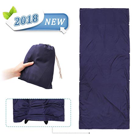 CAMTOA Sleeping Bag Liner, Antimicrobial Soft Travel Camping Sheet with Zipper on the Bottom-Compact Sleep Sheet with Lightweight Carry Bag for Travel, Hotel,Youth Hostel,Picnic,Business Trip etc.