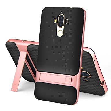 Huawei Mate 9 Case, Ranyi [Hybrid Kickstand] [Shock Resistant] [Slim & Thin] Premium Hybrid Bumper   Clear Transparent TPU Case with Kickstand for Huawei Mate 9 5.9 inch (2016), black/pink