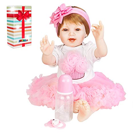 JOYMOR 22 Inch Reborn Baby Doll Birthday Gift Vivid Real Looking Dolls Silicone Vinyl Lifelike Realistic Child Growth Partner Washable Soft Body Lovely Simulation Fashion