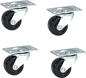 POWERTEC 1-1/2 Inch Swivel Caster Wheels Set of 4 with 160 lbs Loads, Heavy Duty Plate Casters, Rubber Castor Wheels for Furniture, Cart, Dolly and Workbenches (17209V)