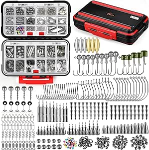 PLUSINNO 253/108pcs Fishing Accessories Kit, Fishing Tackle Box with Tackle Included, Fishing Hooks, Fishing Weights, Spinner Blade, Fishing Gear for Bass, Bluegill, Crappie