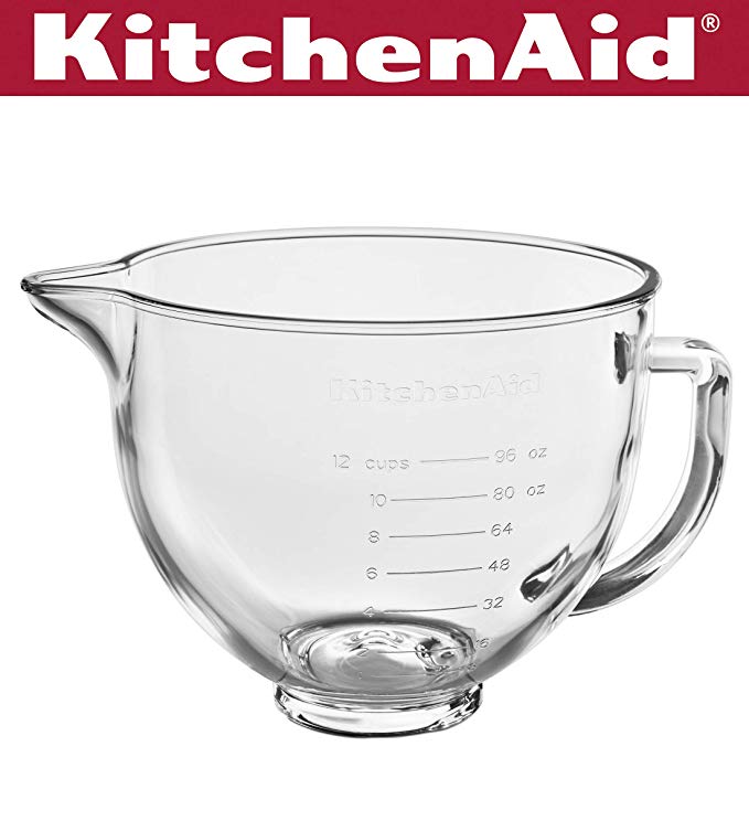 KitchenAid KSM5GB 5 Quart Tilt-Head Glass Bowl with Measurement Markings & Lid, Clear