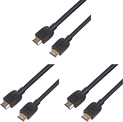 Amazon Basics Braided HDMI Cable - 1.8 m, Black (Pack of 3)