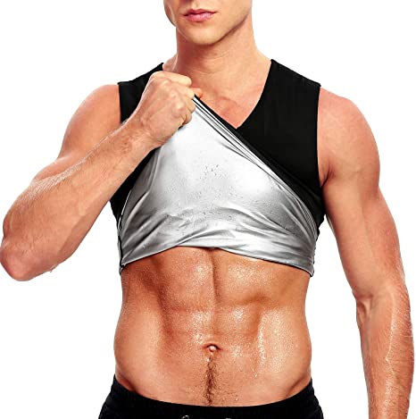 Men Sweat Sauna Vest Hot Polymer Slimming Sauna Suit Workout Tank Top Weight Loss Body Shaper Shirts Black
