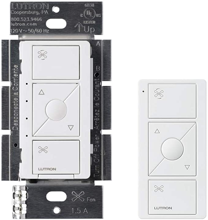 Lutron Caseta Wireless Smart Fan Speed Control, Single-Pole, PD-FSQN-WH, White, Works with Alexa and the Google Assistant with Caseta Wireless Pico Remote White