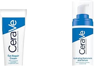 CeraVe Eye Repair Cream for Dark Circles & Puffiness 14ml with Hyaluronic Acid and 3 Essential Ceramides & Hydrating Hyaluronic Acid Serum 30ml For All Skin Types