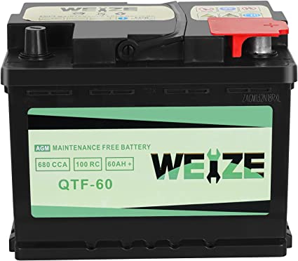 Weize Automotive Start-Stop Battery,12v 60ah H5 AGM Group 47 Car Battery, 100RC 680CCA