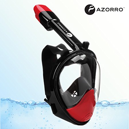 Snorkel Mask With GoPro Mount By Azorro - Full Face Snorkeling Mask With Anti-Fog/Anti-Leak Technology With Ventilation Tube– Award Winning 180 Degrees Viewing Area
