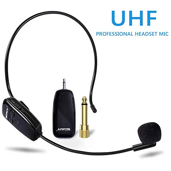 Wireless Microphone Headset, UHF Wireless Headset Mic,Headset and Handheld 2 In 1, 160 ft (50M) Range, 3.5 and 6.35mm Port, for Voice Amplifier, Speaker, PA System,Fitness Instructor (Excludes APM)