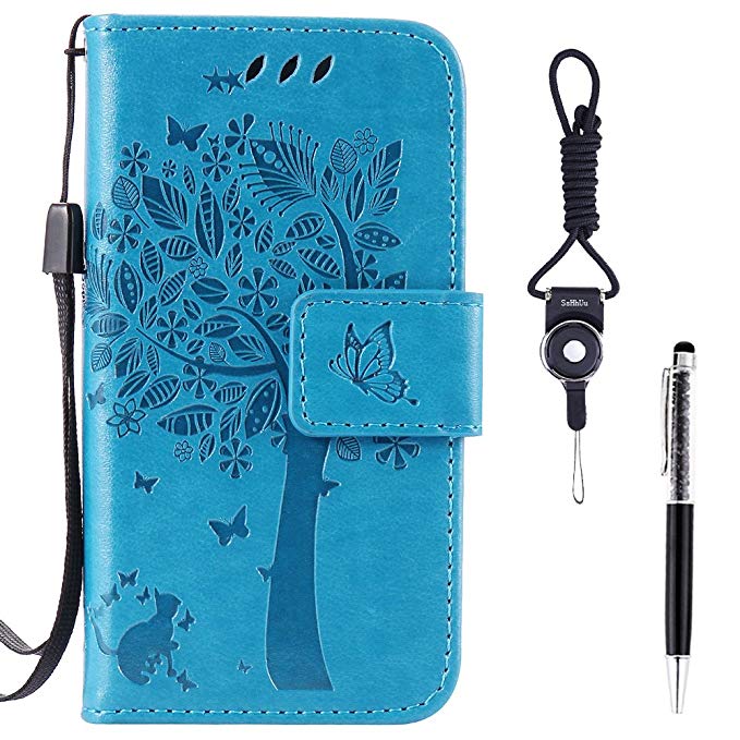 Galaxy A5 (2017) Case, SsHhUu Premium PU Leather Folio Wallet Magnetic Stand Credit Card Slot Flip Protective Slim Cover Case   Stylus Pen   Lanyard for Samsung Galaxy A5 (2017)/A520F (5.2") Blue