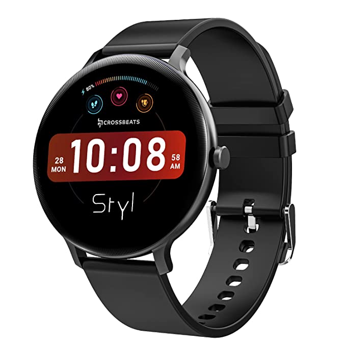 CrossBeats Orbit STYL Smartwatch for Men & Women with in-Built Game, Real time Spo2 & Heart Rate Monitor, Sleep Tracking, 100  Watch Faces, 10 Days Battery Life with Power Saver Mode-Onyx Black