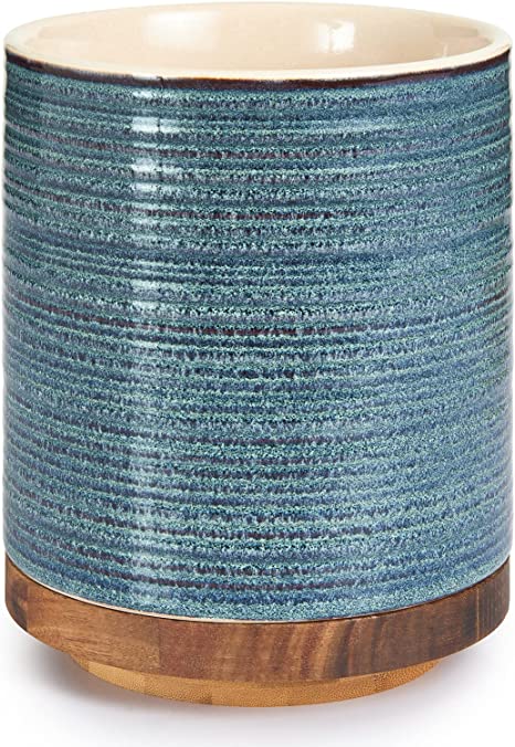 DOWAN 360° Rotating Extra Large Utensil Holder, Utensil Organizer for Kitchen Counter, 7.2’’ Ceramic Stable Utensil Caddy for Countertop, Cooking Utensil Crock for Kitchen Decor, Blue