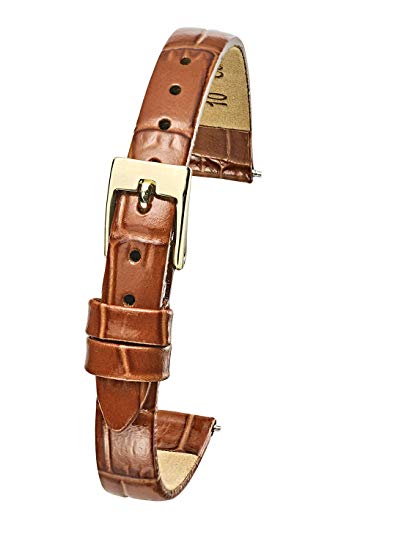 Genuine Leather Watch Band Strap in Shiny Alligator Grain Finish -White, Black, Honey Brown, Red in Sizes 6, 8, 10mm