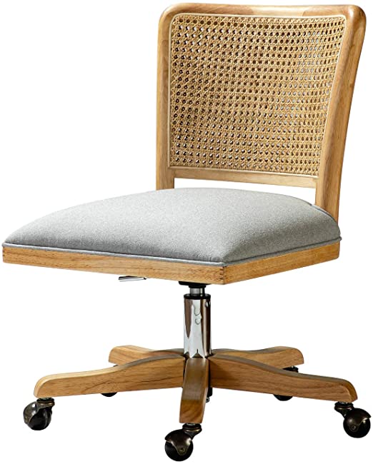 Upholstered Home Office Task Chair with Swivel Wheels Adjustable Wicker Mid-Back Small Computer Desk Chair/Ash