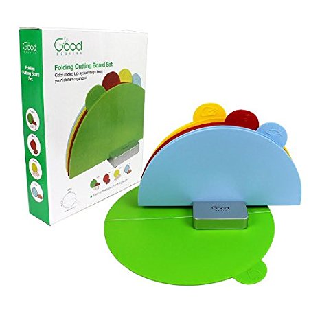 Index Cutting Board Set of 4 XL Folding Color Coded Chopping Board Set by Good Cooking (Curved)