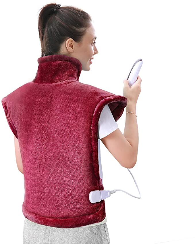 Large Heating Pad for Neck, Back and Shoulder, 24"x33" Heat Wrap with Fast-Heating and 5 Levels Temperature Settings, 2 Hours Auto Shut Off, Machine Washable - Red