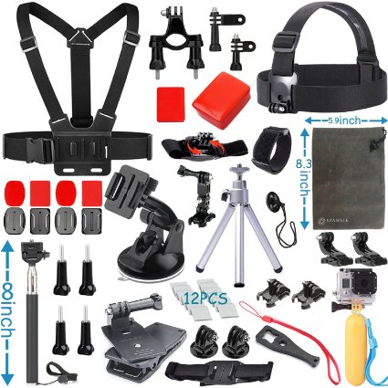 Vanwalk 25-1 Accessories Kit for Gopro Hero Session 4 3 3 2 SJ4000 SJ5000 SJ6000 Camera  Chest Mount Harness  Head Strap  Selfie Stick  Bike Handlebar Mount  Floating Hand Grip Pole
