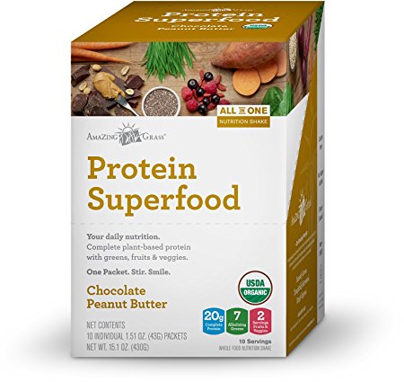 Amazing Grass Individual Serving Protein Superfood, Peanut Butter Chocolate, 10 Count