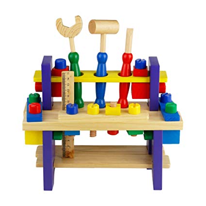 Wooden Toys Toy Workbench Kids Workbench Wooden Tool Kit DIY Workbench for Kids with Toy Hammer Spanner Preschool Toys for 3 4 5 Years Old Toddlers Boys Girls