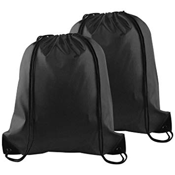 KUUQA 2 Pcs Drawstring Backpack Bags Sports Cinch Sack String Backpack Storage Bags for School Gym Traveling (Black)