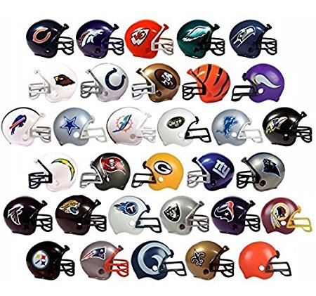 New 2017 NFL Helmet Set. All 32 Teams. Mini Football 2" Inch Helmets. Complete Team Logo Cake Toppers Party Favors. Collectible Gumball Vending Steelers Chiefs Cowboys Patriots Packers Bears Jets