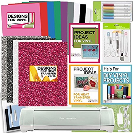 Cricut Explore Air 2 Machine Bundle - Heat Transfer, Vinyl Pack, Tools Pens & Designs