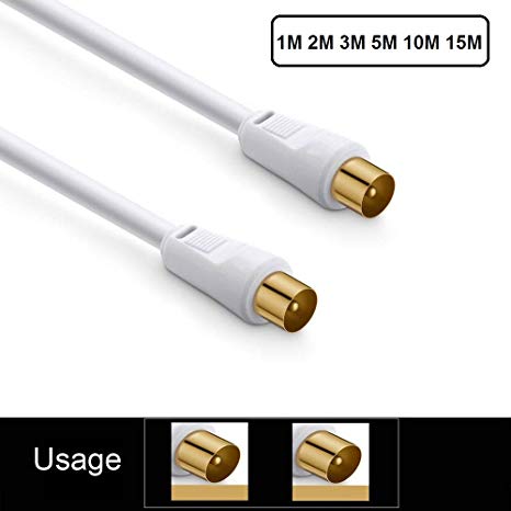 REALMAX 1M 2M 3M 5M 10M 15M TV Aerial Cable Lead Coaxial TV Cable ariel cables for TV antenna cable Male to Male aerial cable AV Coax Two Ferrite Cores Compatible with Extension connectors (10 Meter)