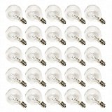 Clear G40 Bulbs with Candelabra Screw Base by Deneve - Pack of 25 Glass Globe Bulbs - Warm Incandescent Replacement Glass Bulbs Ideal for Deneve String Lights with 25 G40 Clear Globe Bulbs - Your Purchase Supports Charity - 1 Year 100 Satisfaction Guarantee