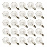 Clear G40 Bulbs with Candelabra Screw Base by Deneve - Pack of 25 Glass Globe Bulbs - Warm Incandescent Replacement Glass Bulbs Ideal for Deneve String Lights with 25 G40 Clear Globe Bulbs - Your Purchase Supports Charity - 1 Year 100 Satisfaction Guarantee