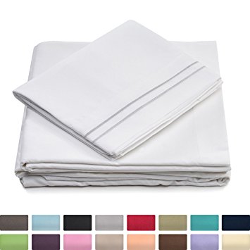 Twin Size Bed Sheets - White Luxury Sheet Set - Deep Pocket - Super Soft Hotel Bedding - Cool & Wrinkle Free - 1 Fitted, 1 Flat, 1 Pillow Case - Twin Sheets - 3 Piece