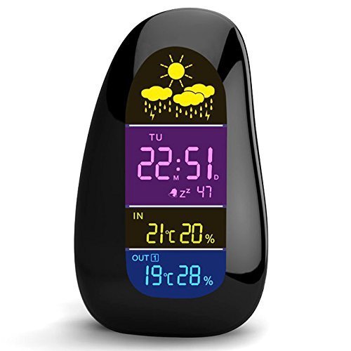 KINGEAR PLC1208 LED Indoor & Outdoor Wireless Weather Station Temperature Humidity Alarm Clock with RF Remote Sensor