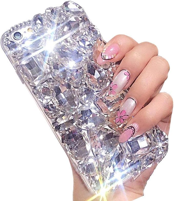 Bling Diamond Case for Samsung Galaxy S8 Plus, LCHDA Glitter Clear Crystal Full Diamonds Luxury Sparkle Transparent Rhinestone Bumper Protective Phone Case Cover for Woman Girls - White