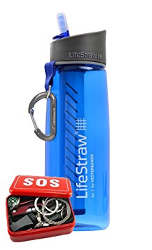 LifeStraw Go Water Bottle 2-Stage with Integrated 1,000 Liter LifeStraw Filter and Activated Carbon with Bonus Survival Kit