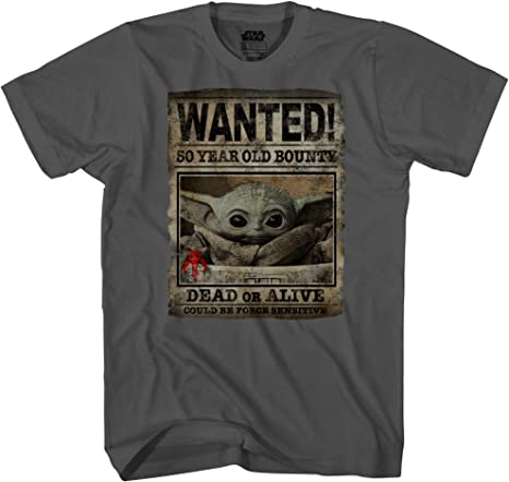 STAR WARS Baby Yoda Wanted Poster The Mandalorian Men's Adult Graphic Tee T-Shirt