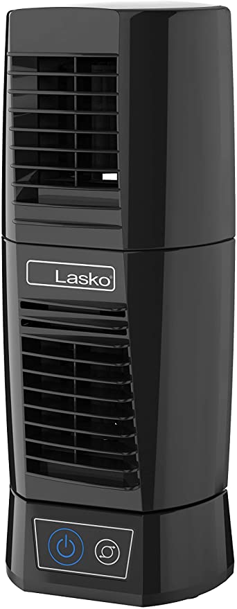 Lasko T13310 Personal Oscillating Table Tower Fan – Small, Quiet, Portable, Electric Plug-In, Mini Desktop Fans for Staying Cool at Home and Office, Day and Night