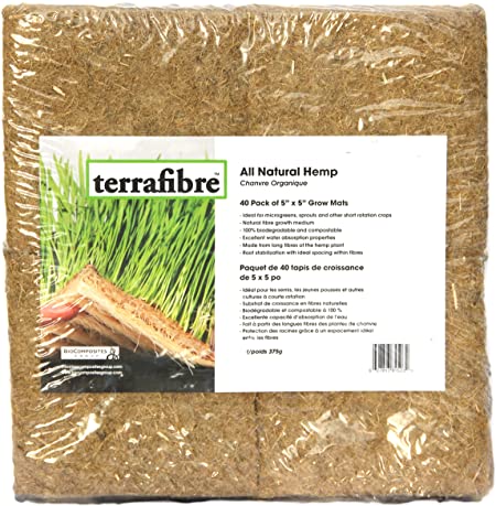 Terrafibre Hemp Grow Mat - Perfect for Microgreens, Wheatgrass, Sprouts - 5" x 5" or 10" x 20" (Fits 5" by 5" Growing Tray or 8 in a Standard 10" X 20" Germination Tray) Environmentally Friendly, Fully Biodegradable - Can be used in Humidity Domes and Hydroponic Growing … (40, 5" x 5")
