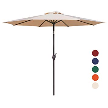 KINGYES 9Ft Patio Table Umbrella Outdoor Umbrella with Push Button Tilt and Crank for Commercial Event Market, Garden, Deck,Backyard Swimming and Pool (Beige)