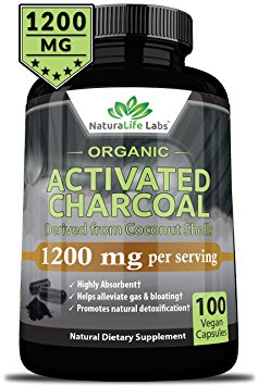 [NEW!] Organic Activated Charcoal capsules | 1200mg highly absorbent Helps alleviate gas & bloating Promotes natural detoxification Derived from coconut shells - 100 vegan capsules