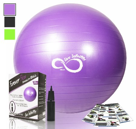 Exercise Ball -Professional Grade Anti Burst Tested with Hand Pump- Supports 2200lbs- Includes Workout Guide Access- 55cm65cm75cm85cm Balance Balls