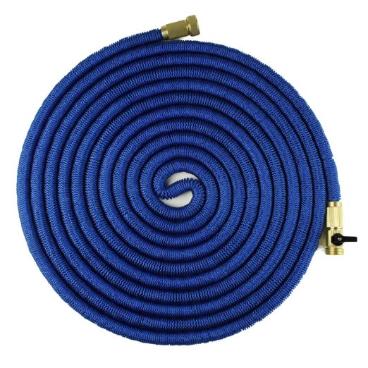FOCUSAIRY 75 Feet Expanding Heavy Duty Expandable Strongest Garden Water Hose Triple Latex Core with Shut Off Valve Solid Brass Connector Not Including Spray Nozzle