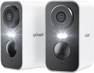 ieGeek 2K Telecamera Wi-Fi Esterno/Interno Senza Fili, Videocamera Sorveglianza WiFi Batteria, Rilevamento Movimento PIR, Sirena, Visione Notturna a Colori, 2 Vie Audio, SD/Cloud, 2 pz